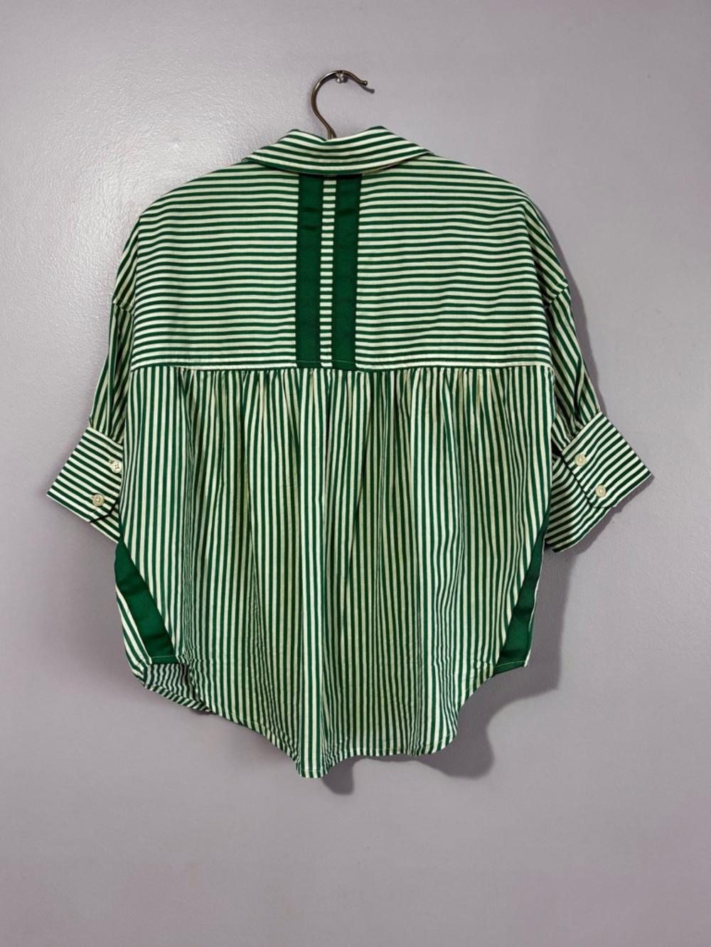 NWT Anthropologie Maeve Mabel Boxy Oxford Green Stripe Embroidered Button SZ XS - Picture 10 of 12